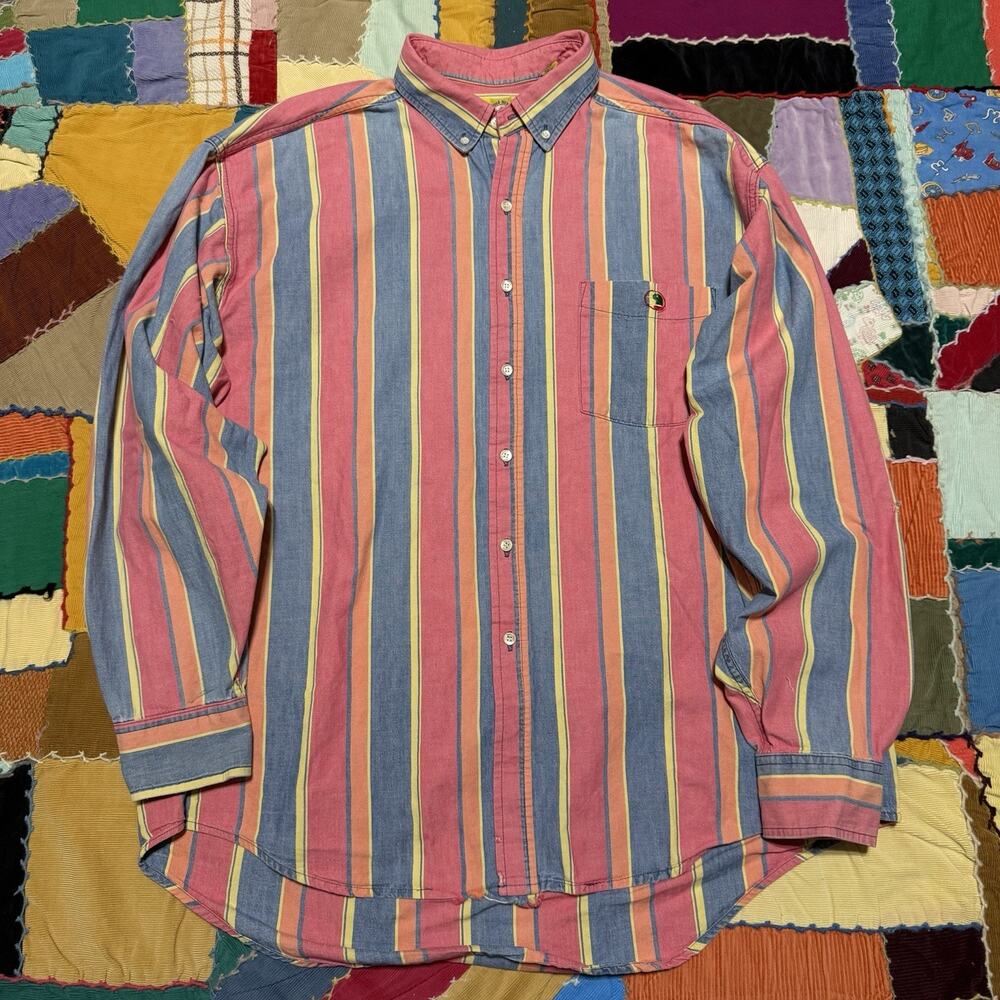 Vintage 90s Duck Head Brightly Colorful Striped Long Sleeve Button Up XL